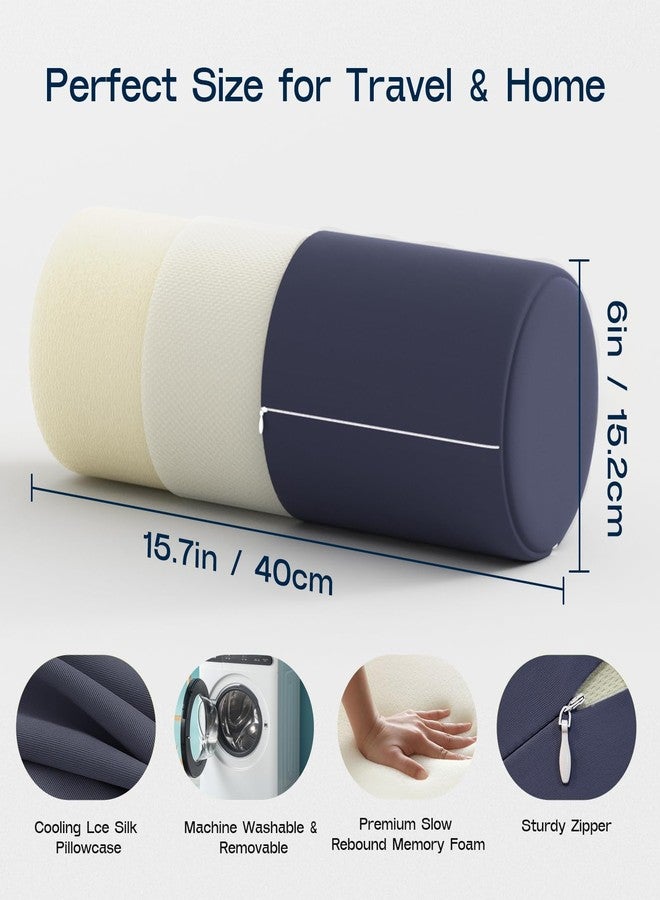 Forcanby Neck Roll Pillow for Neck Pain Relief - Memory Foam Neck Support Pillow for Bed | Round Neck Pillow for Sleeping, 15.7 * 6 * 6inch ((Navy-Blue) - Image 2