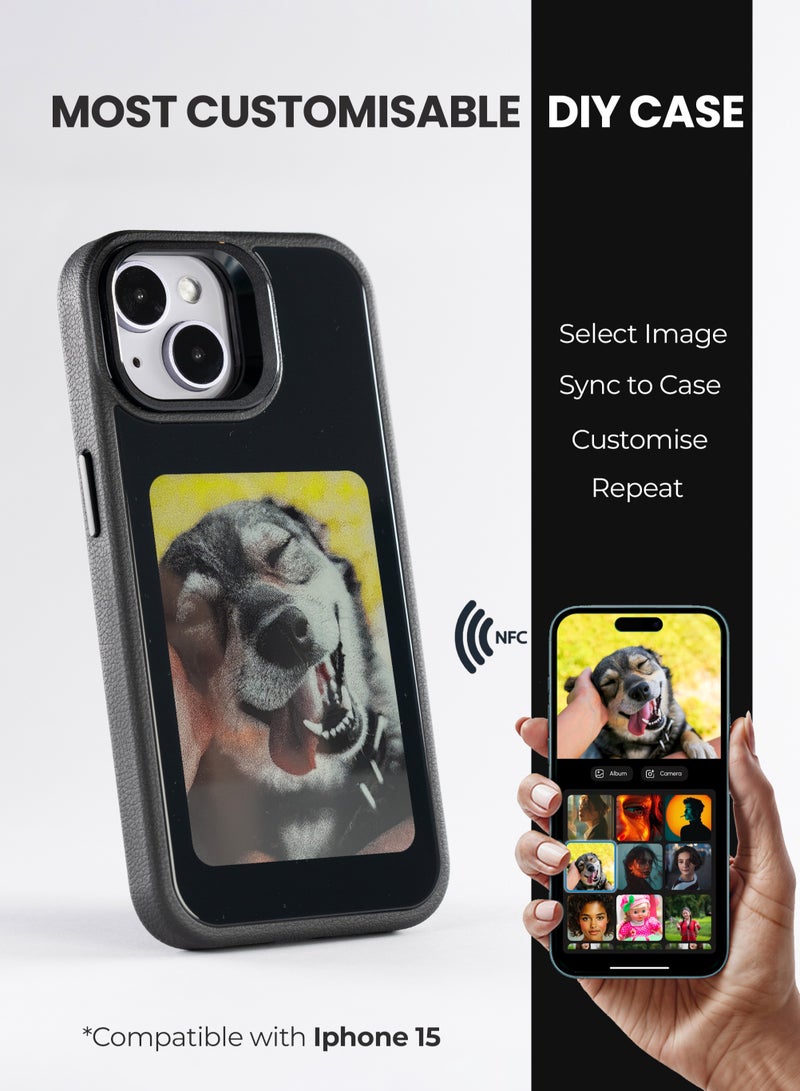 AI Vista iPhone 15 – Black Smart Case with NFC, E-Ink Back Display, DIY Image - Image 1