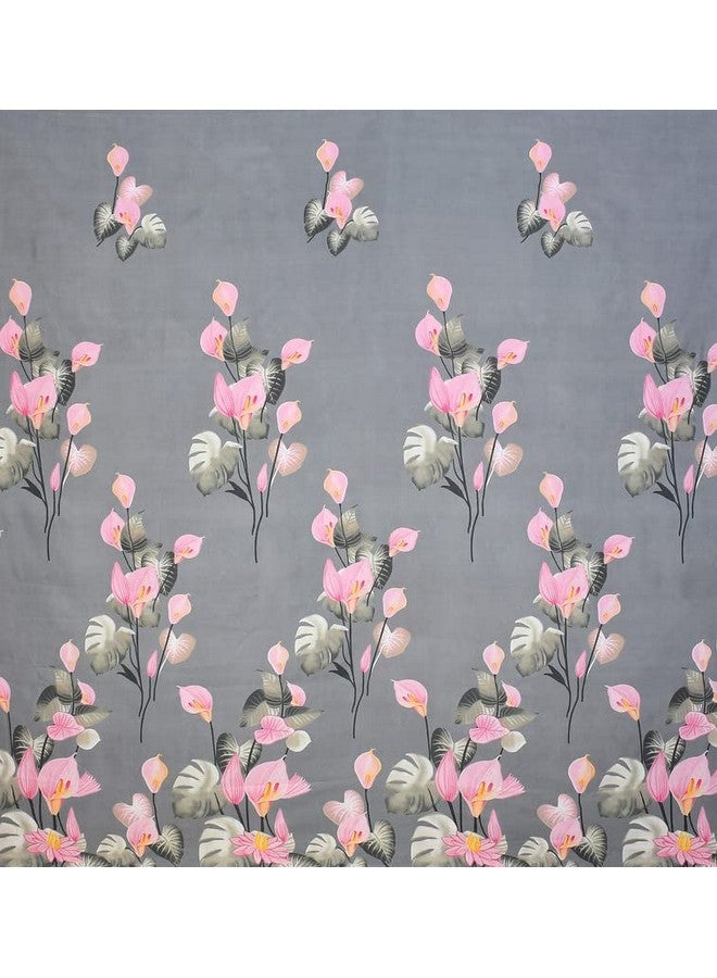 BSB HOME BSB HOME Premium Cotton Feel Single Bedsheet with One Pillow Cover for Coat/Diwan/ 4x6 Bed 180 Tc (152 x 228 cm, Grey & Pink Flower)  - Image 2