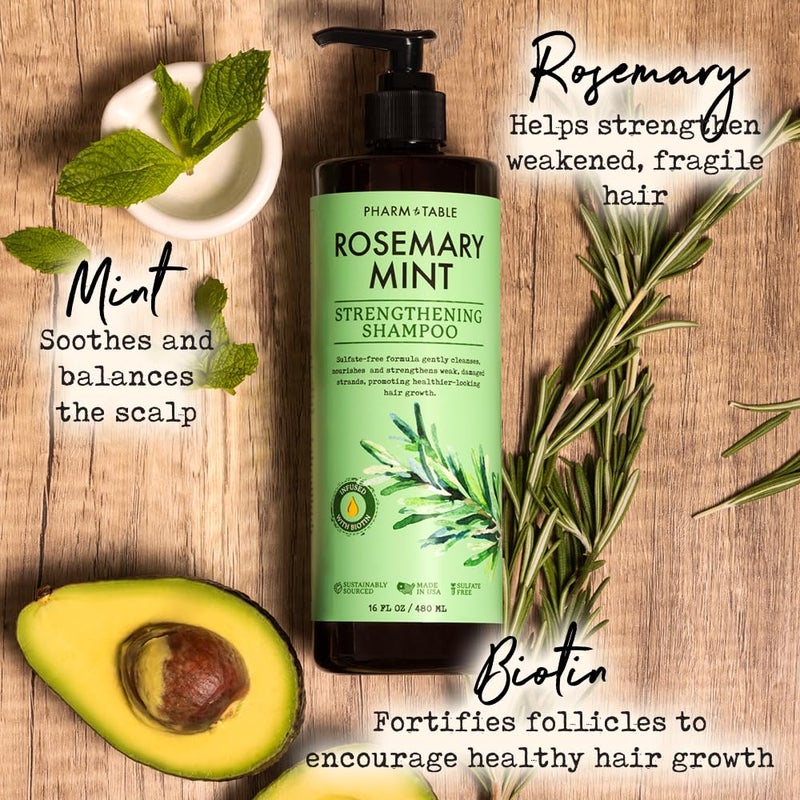 PHARM TO TABLE Rosemary & Mint Shampoo 480ml - Image 3