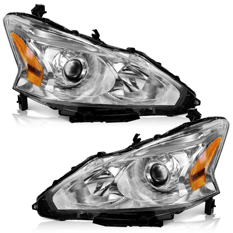 WEELMOTO Halogen Headlights for 20132015 Altima 4Dr Sedan Headlight Assembly Pair Replacement for 13 14 15 Altima Chrome Housing Amber Reflector DOES NOT FIT XENONHID