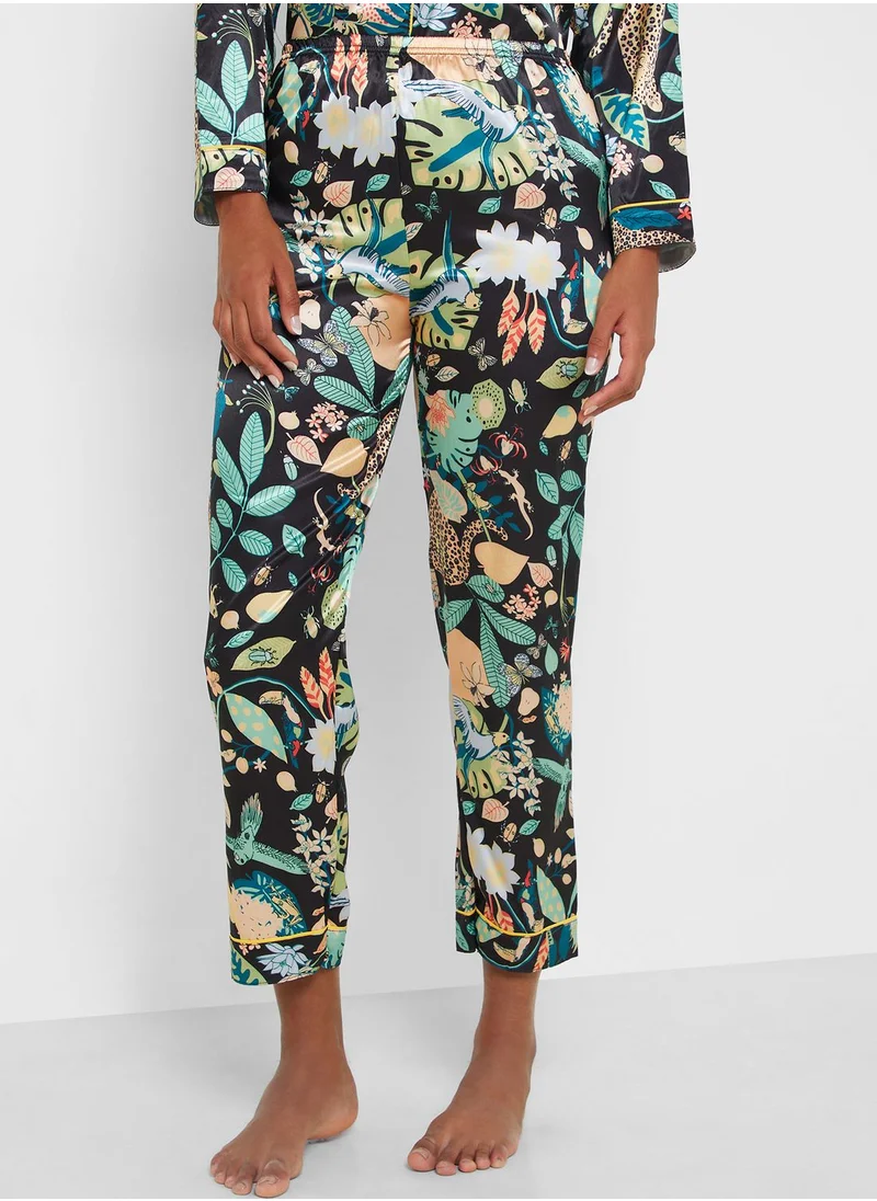 جينجر Printed Satin Shirt & Pyjama Set