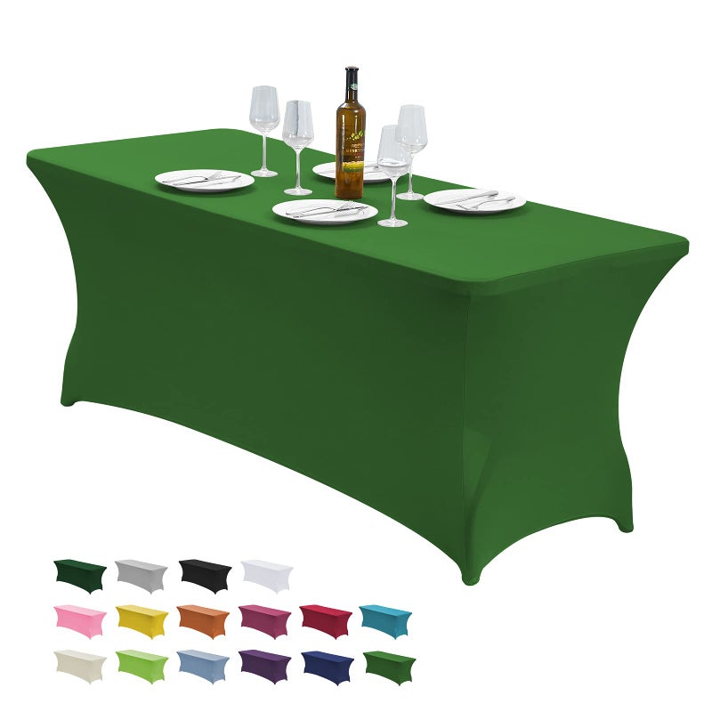 CWK 6FT Stretch Spandex Table Cover for Rectangular Fitted Folding Tables Wrinkle Resistant Elastic Stretchable Patio Tablecloth Protector for Party Banquet Wedding and Events Grass Green
