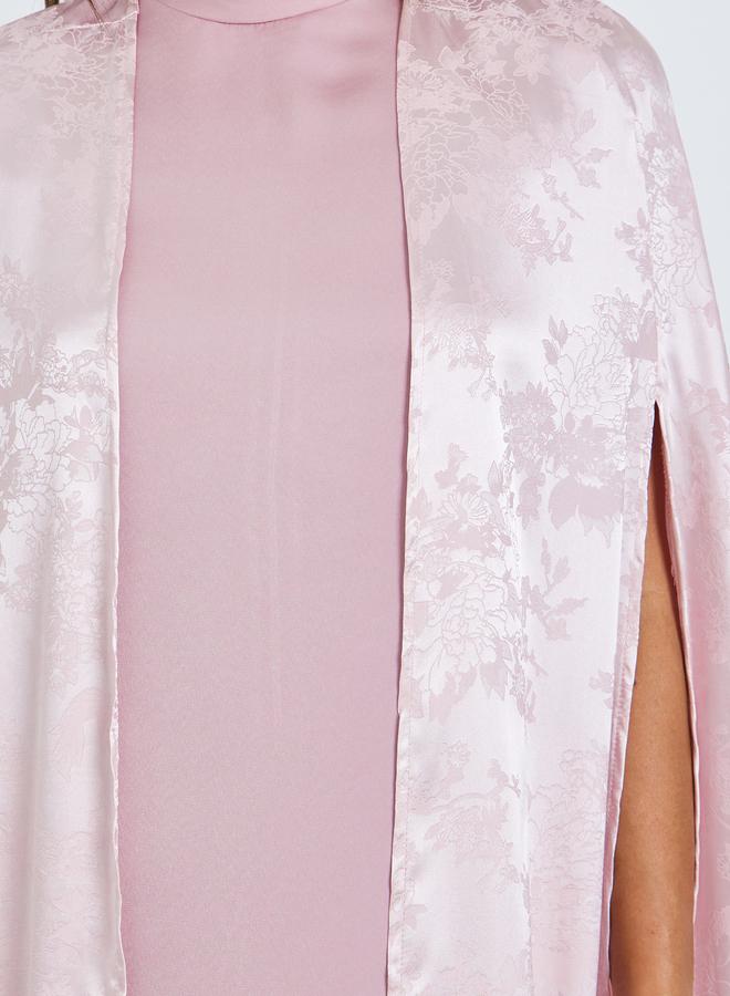 Amirah Pink Jacquard Abaya with Satin Inner Dress Set - Image 4
