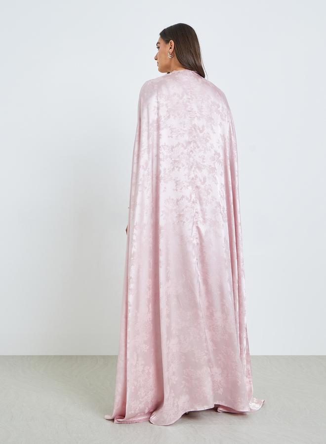 Amirah Pink Jacquard Abaya with Satin Inner Dress Set - Image 3