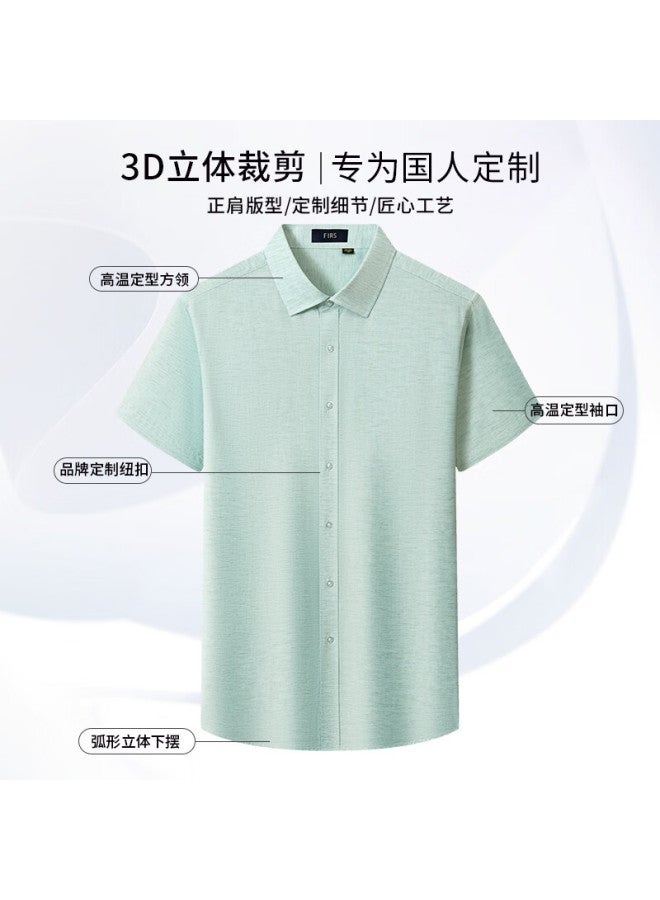 Linen Yarn Short Sleeve Shirt Men'S Summer Casual Business Lightweight Cool Feeling Cotton Linen Shirt Light Green 40