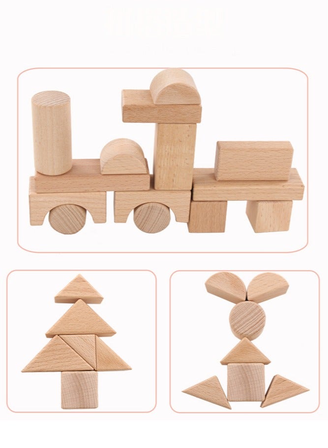 general Natural Wood Building Blocks 22PCS - Bite-Safe Stackable Toys with Wooden Storage Box Early Education Toys for Kids - Image 3