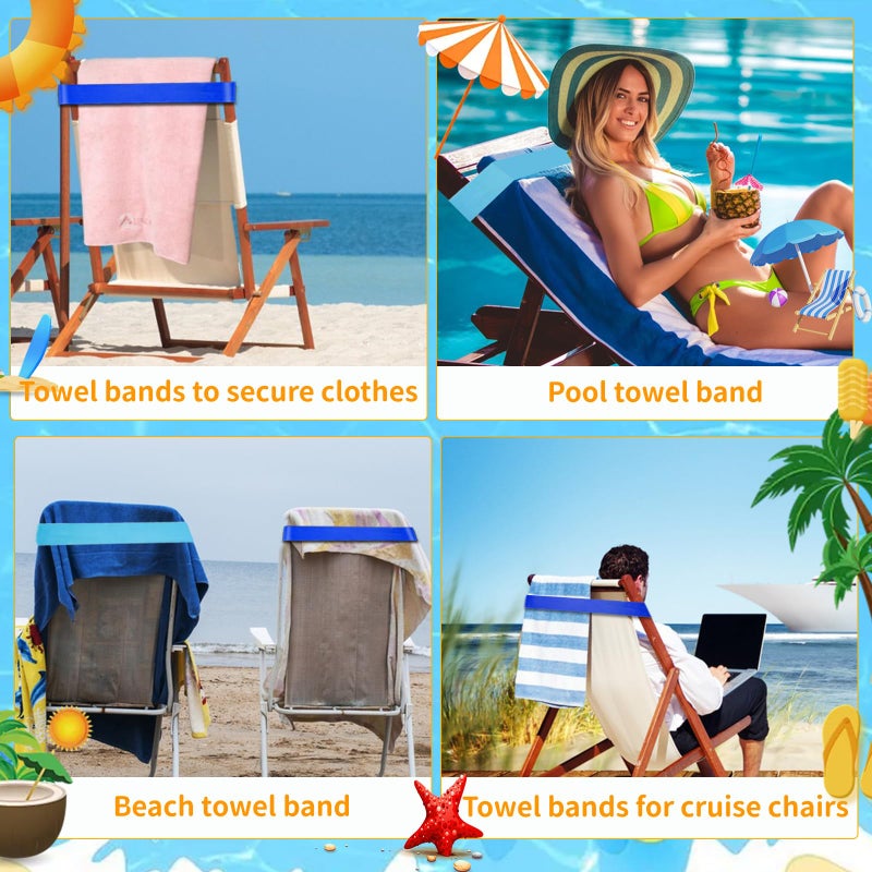BlissfulBlend 8 Pack Beach Towel Bands Stretchable For Cruise Chairs  Beach Band For Pool  2025 Must Haves Cruise Accessories  Perfect Alternatives For Pool Lounge Chair Towel Clips - Image 4