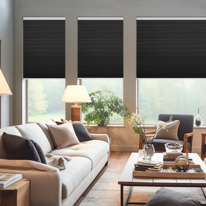 Changshade Cordless Cellular Shades, Blackout Honeycomb Shades for Windows, Pull Down Pleated Blinds, Easy to Install for Indoor Windows and French Doors,27" W x 50" H, Black - Image 2