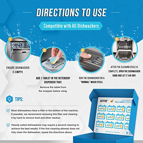 Active Dishwasher Cleaner And Deodorizer Tablets - 24 Pack Deep Cleaning Descaler Pods for Dish Washer Machine, Heavy Duty, Septic Safe, Natural Limescale Remover, Calcium, Odor, Smell - 12 Month Supply - Image 5