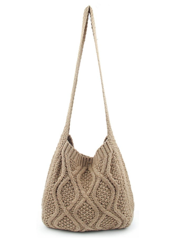 ENBEI Handmade Crochet Bag–Boho Chic Shoulder Bag, Aesthetic Kinted Bag,Cute Crossbody Bag,Perfect for Beach, Shoppingor Daily Use – Stylish Durable (Khaki) - Image 1