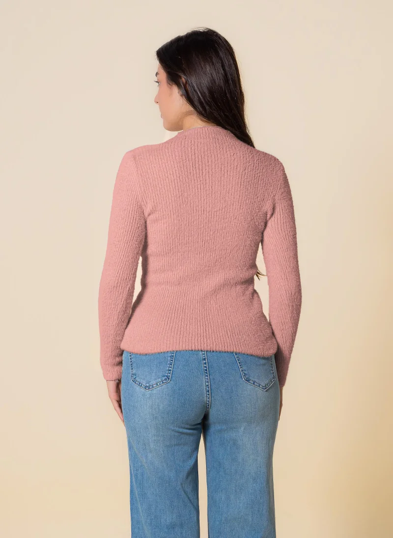 SHAPES DETAILED KNIT HIGH NECK TOP