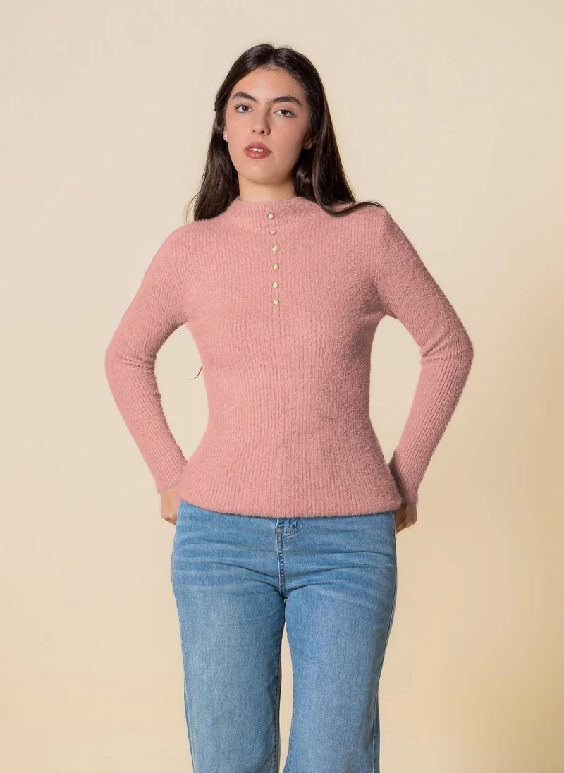 SHAPES DETAILED KNIT HIGH NECK TOP
