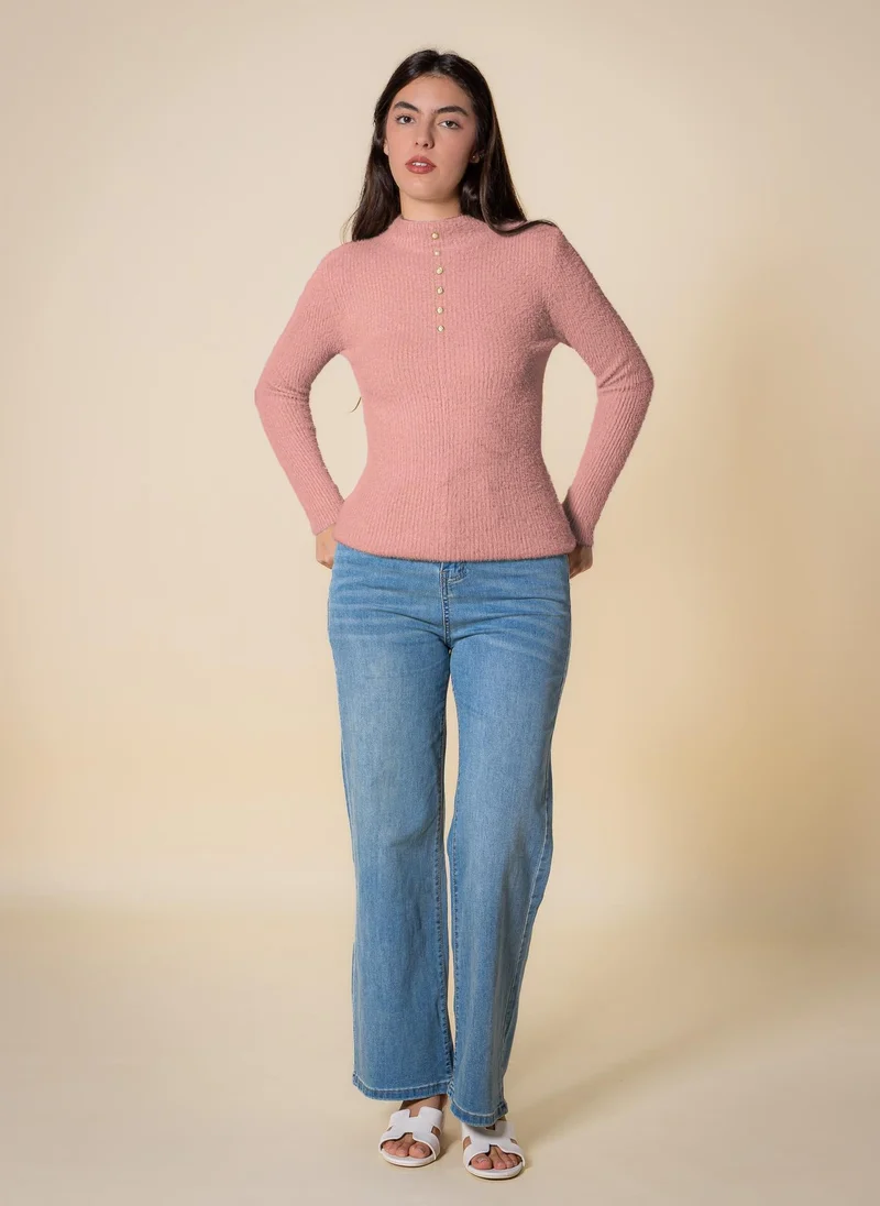 Shapes Pink DETAILED KNIT HIGH NECK TOP for Women | Best Price UAE