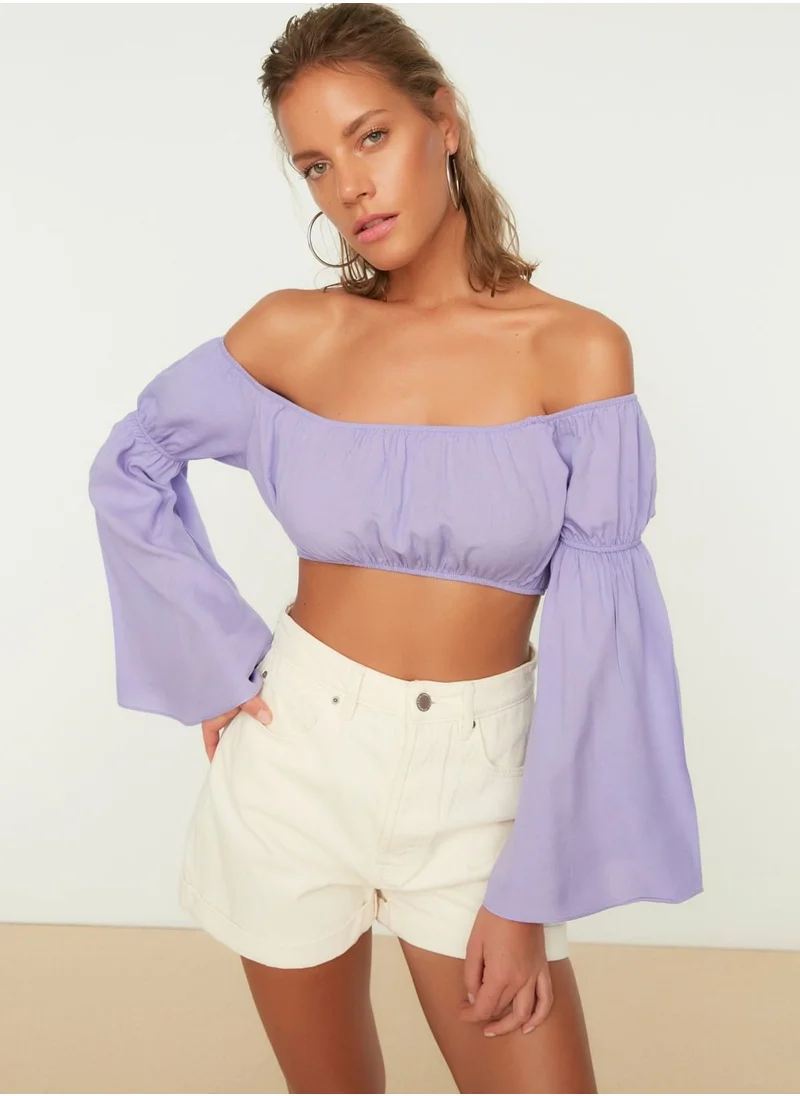 trendyol Bardot Flute Sleeve Crop Top