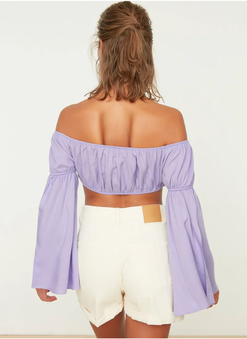 trendyol Bardot Flute Sleeve Crop Top