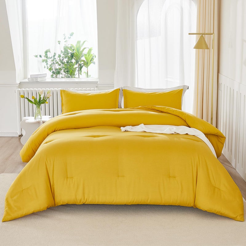 Litanika Litanika Mustard Yellow Comforter Set California King Size  3 Pieces Cal King Lightweight Solid Bedding Comforter Set  All Season Fluffy Bed Set (104x96In Comforter & 2 Pillowcases)  - Image 5