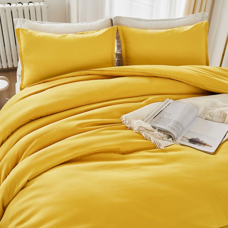 Litanika Litanika Mustard Yellow Comforter Set California King Size  3 Pieces Cal King Lightweight Solid Bedding Comforter Set  All Season Fluffy Bed Set (104x96In Comforter & 2 Pillowcases)  - Image 4