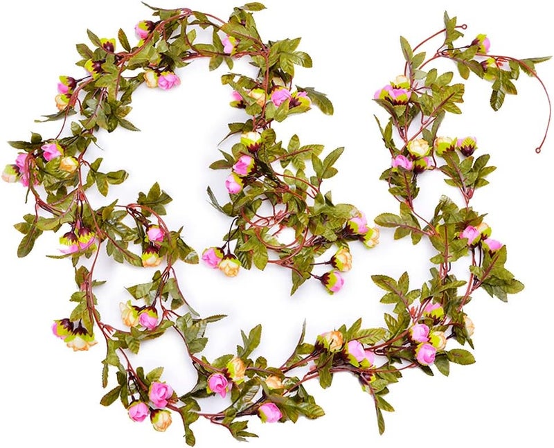 AirSun Artificial Rose Garland, 2PCS 14.5FT Fake Purple Rose Bud Vine Hanging Flower for Wedding Arch Garden Party Home Office Decoration Pink - Image 1