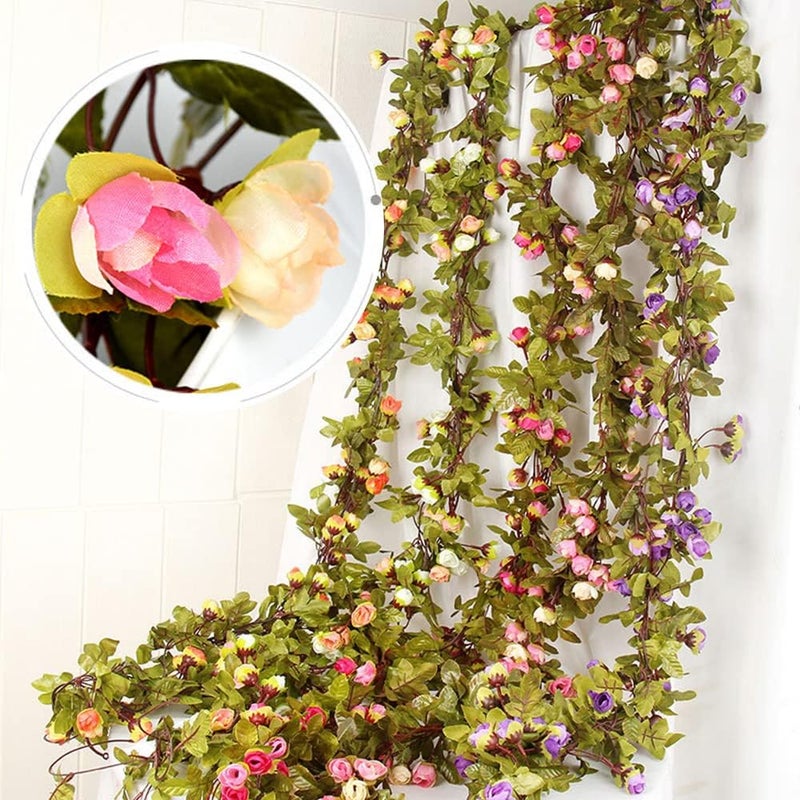 AirSun Artificial Rose Garland, 2PCS 14.5FT Fake Purple Rose Bud Vine Hanging Flower for Wedding Arch Garden Party Home Office Decoration Pink - Image 3