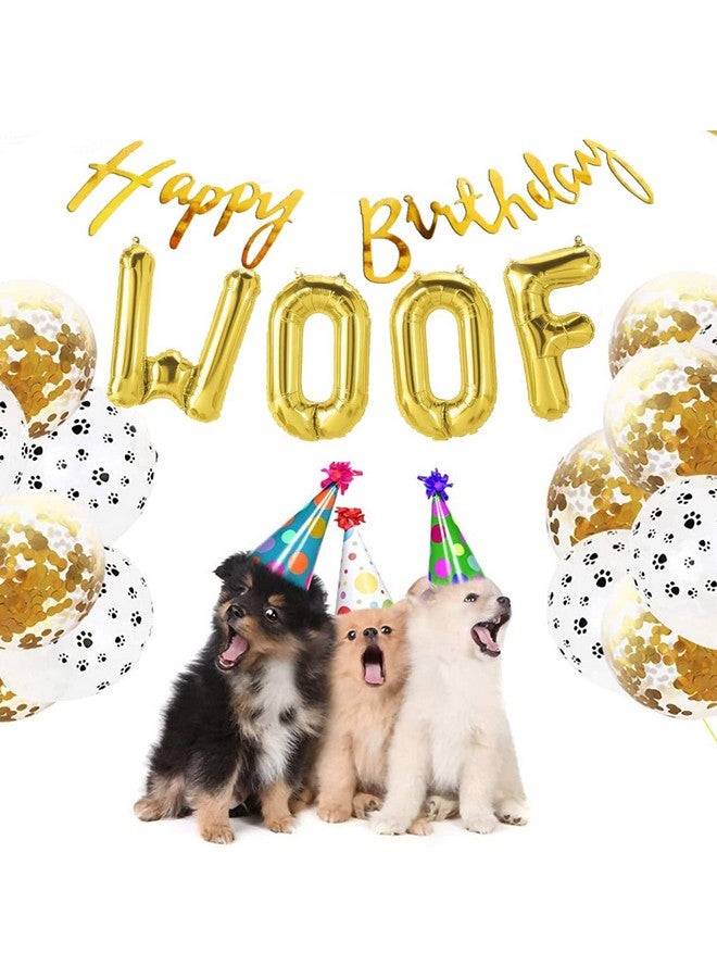 Propsicle Dog Happy Birthday Golden Cursive Banner and Woof Foil Letter Balloon Puppy Birthday Theme Balloon Decoration Party Banner - Pack of 5 - Image 3