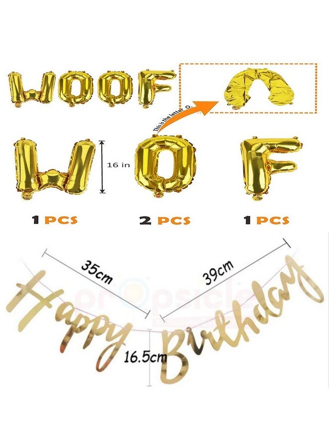 Propsicle Dog Happy Birthday Golden Cursive Banner and Woof Foil Letter Balloon Puppy Birthday Theme Balloon Decoration Party Banner - Pack of 5 - Image 5
