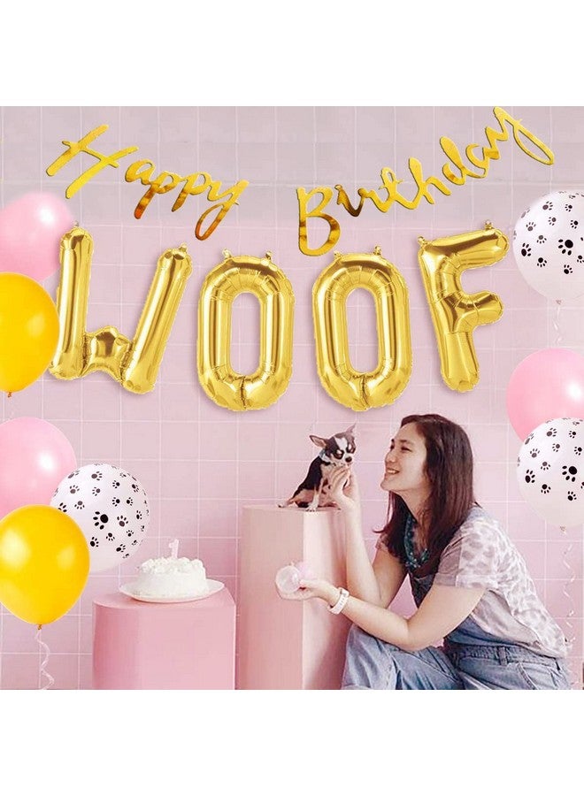 Propsicle Dog Happy Birthday Golden Cursive Banner and Woof Foil Letter Balloon Puppy Birthday Theme Balloon Decoration Party Banner - Pack of 5 - Image 4