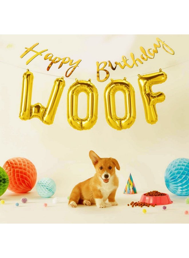 Propsicle Dog Happy Birthday Golden Cursive Banner and Woof Foil Letter Balloon Puppy Birthday Theme Balloon Decoration Party Banner - Pack of 5 - Image 2