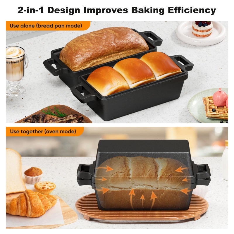 Heimekite 9Ã—5 Inch Cast Iron Loaf Pan with Lid, bread pans for baking, 2 Piece Set | Even Heat Distribution Bread Baking Pan for Homemade Sandwich Bread, Banana Bread, Cakes, Meatloaf - Image 4
