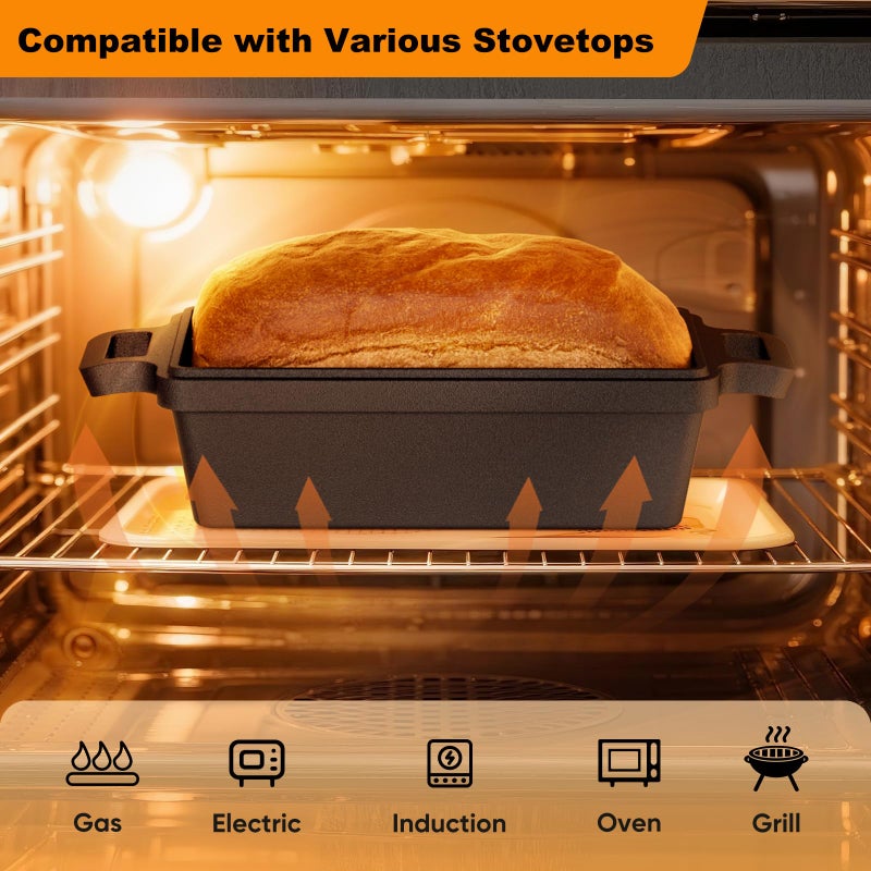 Heimekite 9Ã—5 Inch Cast Iron Loaf Pan with Lid, bread pans for baking, 2 Piece Set | Even Heat Distribution Bread Baking Pan for Homemade Sandwich Bread, Banana Bread, Cakes, Meatloaf - Image 5