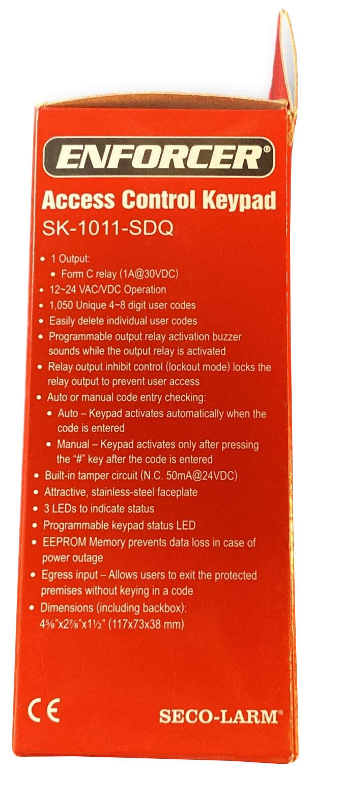 Seco-Larm SK-1011-SDQ ENFORCER Access Control Keypad, Up to 1,000 possible user codes (4-8 digits), Output can be programmed to activate for up to 99,999 seconds (nearly 28 hours)