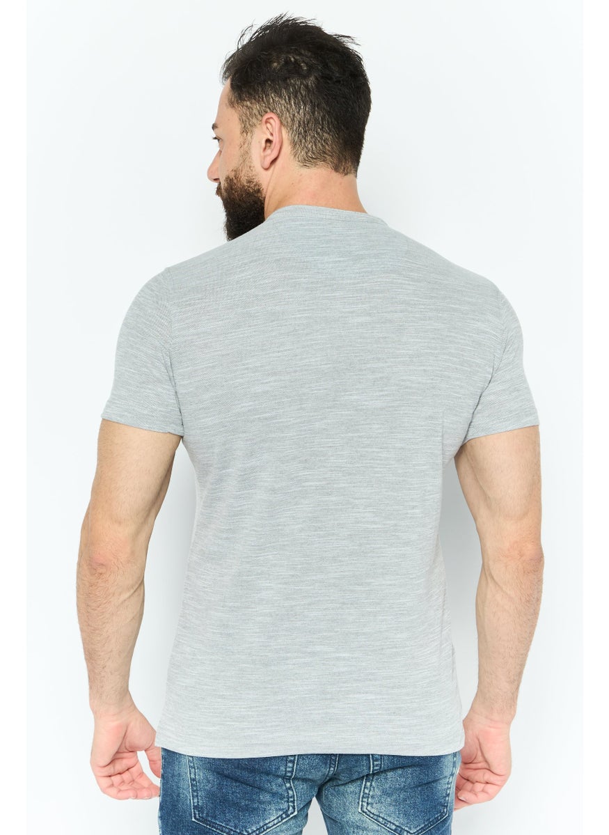Tailorbyrd - Men Round Neck Short Sleeves Embroidered Logo T-Shirt, Grey - Image 1
