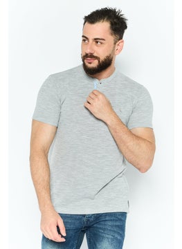Men Round Neck Short Sleeves Embroidered Logo T-Shirt, Grey