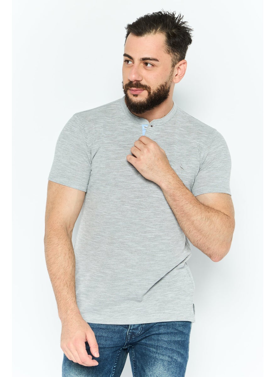 Tailorbyrd - Men Round Neck Short Sleeves Embroidered Logo T-Shirt, Grey - Image 1