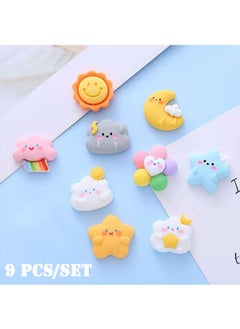 Generic 9pcs Weather Theme Resin Charms Kit – Cloud/Sun/Raindrop Cream Glue Decals for Phone Case, Hair Clips, Water Bottle DIY Crafts Ornament(Includes Stickers)  - Image 1