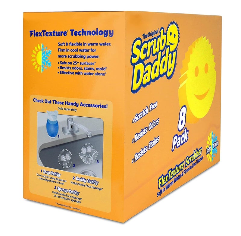 Scrub Daddy Original FlexTexture Sponge 8 Pack, Scratch-Free Multipurpose Dish Scrubbers, Odor and Stain Resistant Kitchen Sponges, Soft in Warm Water and Firm in Cold Water - Image 1