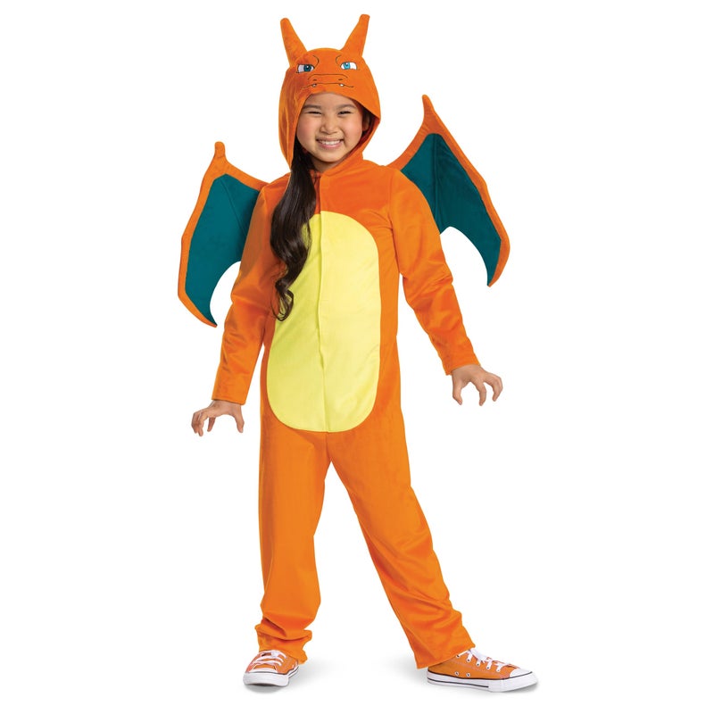 Disguise Charizard Costume for Kids, Official Pokemon Costume Hooded Jumpsuit, Child Size Medium (7-8) - Image 2