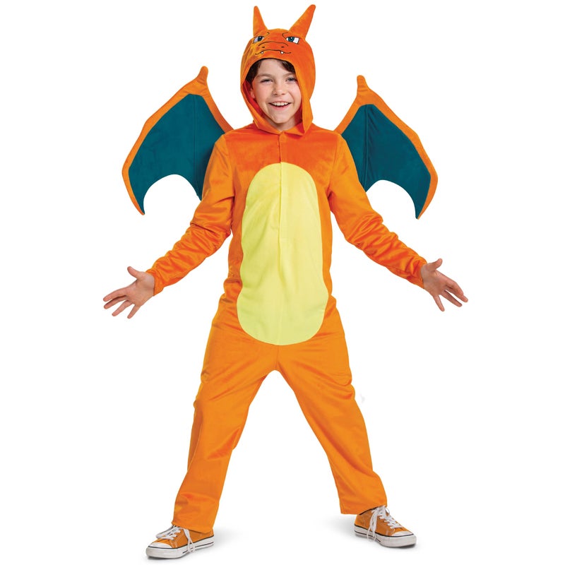 Disguise Charizard Costume for Kids, Official Pokemon Costume Hooded Jumpsuit, Child Size Medium (7-8) - Image 1