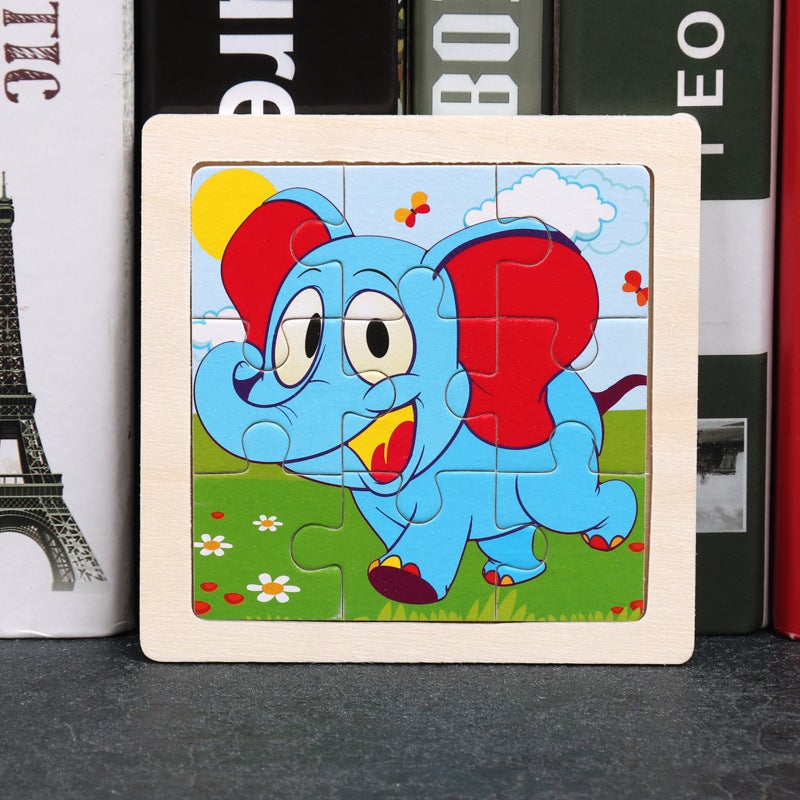 Children'S Early Education 9 Pieces Small Size Wooden Jigsaw Puzzle Toy Baby Educational Cartoon Animal Traffic Cognition Wooden Jigsaw Puzzle - Image 1