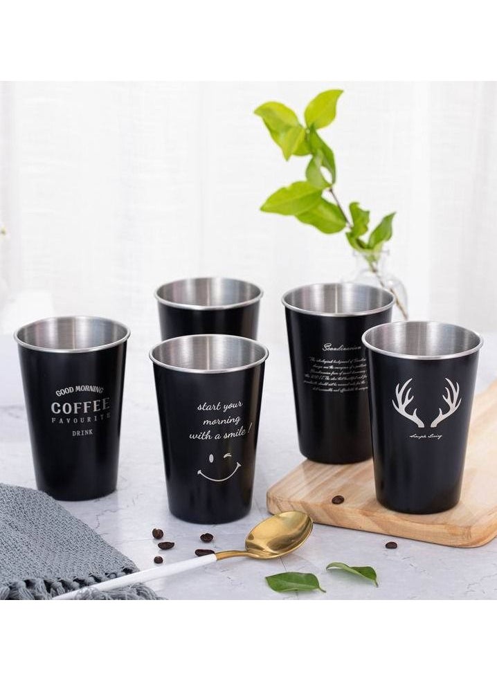 Exlene 5 piece 500ml Ins Industry Style 304 Stainless Steel Spray Paint Beer Cup Cold Water Drinks Cup Household Office Use Gargle Cup  - Image 1