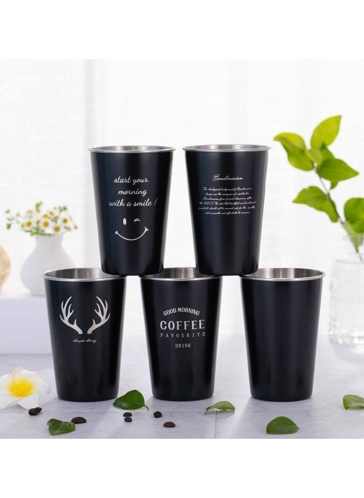 Exlene 5 piece 500ml Ins Industry Style 304 Stainless Steel Spray Paint Beer Cup Cold Water Drinks Cup Household Office Use Gargle Cup  - Image 2