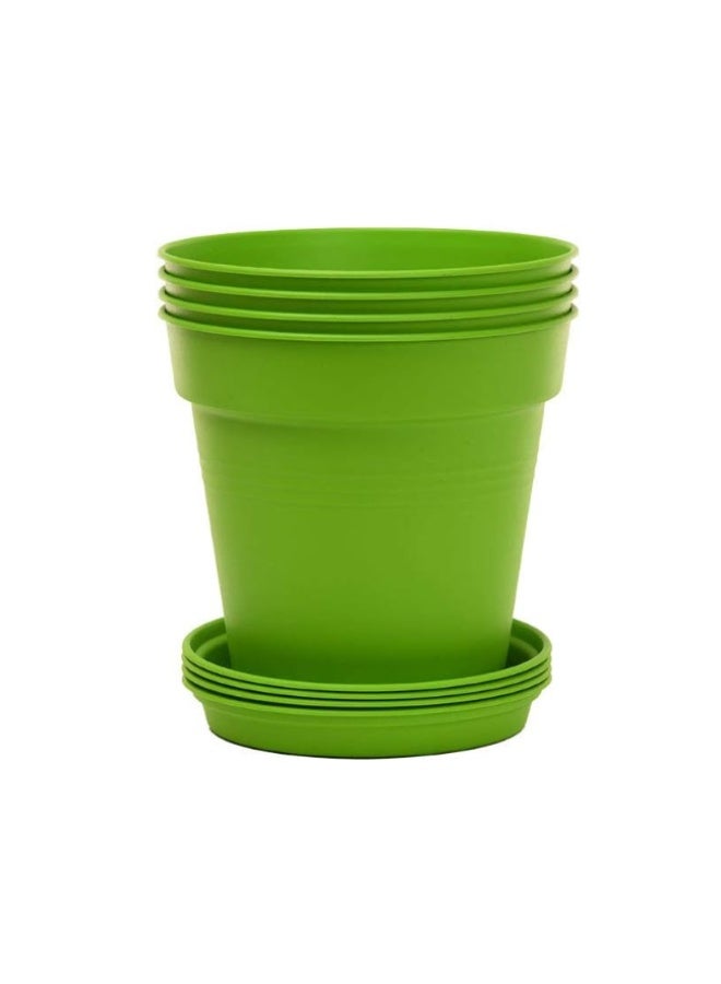 Mintra Round Flower Pot Planters Large - Pack of 4 with bottom tray - Plastic | Color - Light Green | Size - 19x19x17cm | Asthetically Decorate Your Terrace, Garden or Patio. Ideal for outdoor or indoors - Image 5