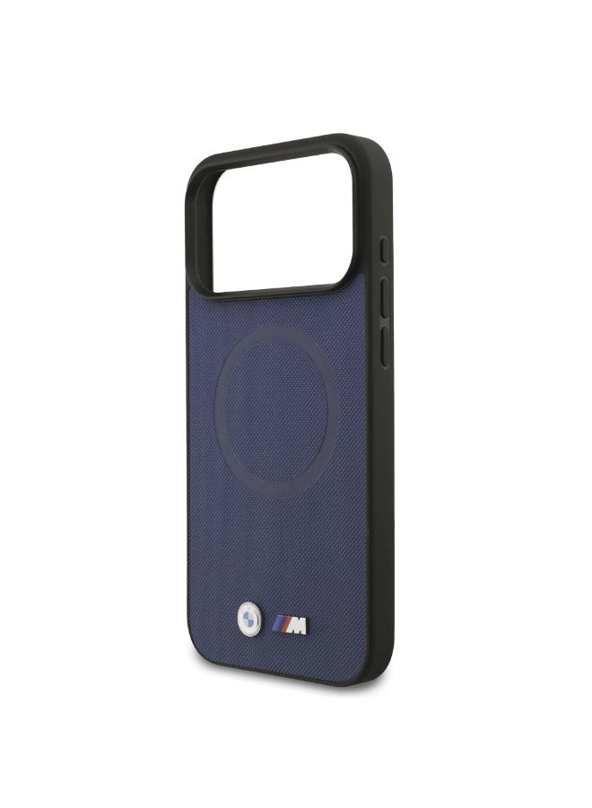 BMW iPhone 17 Pro Max MagSafe Case Full Wrapped Leather with Metal Logos / Slim profile / MagSafe / Drop Protection / Easy Snap On / Back Cover - Dark Blue - Image 1