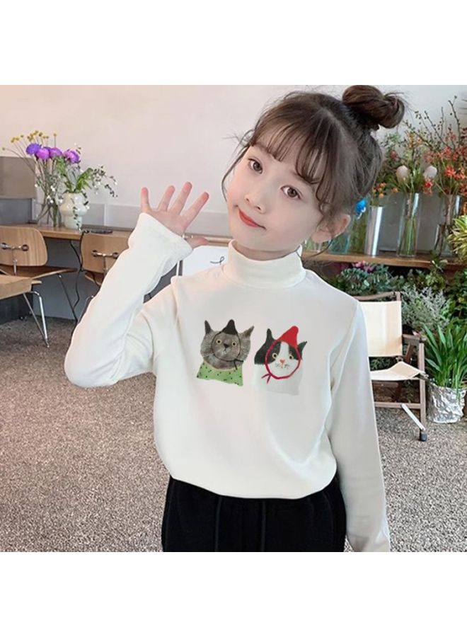 Girls' Clothing Velvet Bottoming Shirt With Autumn And Winter Warm Half Turtleneck Long-sleeved Medium And Large Kidsren's Korean Style White Top Trbottomy - Image 1