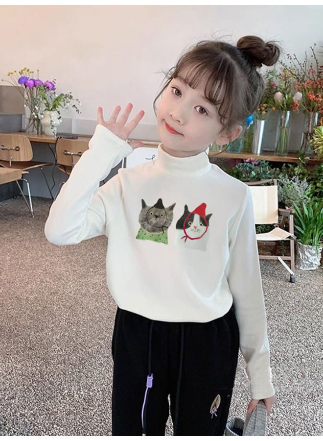 Girls' Clothing Velvet Bottoming Shirt With Autumn And Winter Warm Half Turtleneck Long-sleeved Medium And Large Kidsren's Korean Style White Top Trbottomy - Image 5