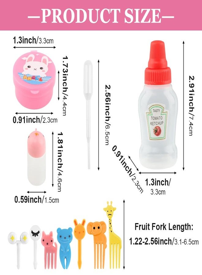 CALIDAKA 55Pcs Kids Bento Box Accessories Including Animal Food Picks Mini Condiment Bottles Ketchup Squeeze Bottle,Salad Dressing Container for Camping Kids Box Accessories - Image 2