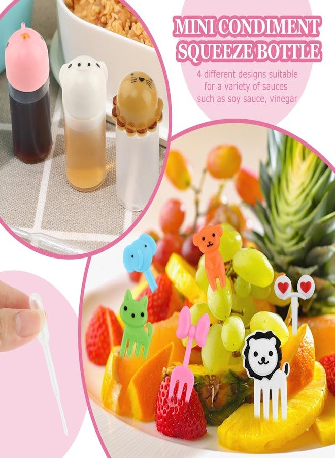 CALIDAKA 55Pcs Kids Bento Box Accessories Including Animal Food Picks Mini Condiment Bottles Ketchup Squeeze Bottle,Salad Dressing Container for Camping Kids Box Accessories - Image 3