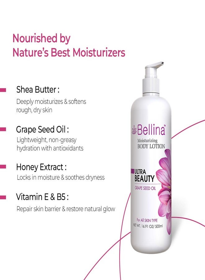 Bellina Moisturizing Body Lotion | 24H Hydration | Brightens Skin and Repairs Sun Damage | Lightweight, Quick Absorbing, Non-Sticky Formula | Daily Use Summer Cream Bodylotion For Men & Women | Suitable for All Skin Types | 500 ml - Image 2