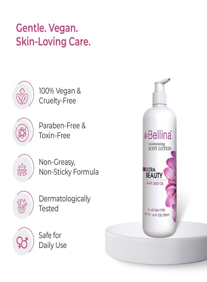 Bellina Moisturizing Body Lotion | 24H Hydration | Brightens Skin and Repairs Sun Damage | Lightweight, Quick Absorbing, Non-Sticky Formula | Daily Use Summer Cream Bodylotion For Men & Women | Suitable for All Skin Types | 500 ml - Image 4