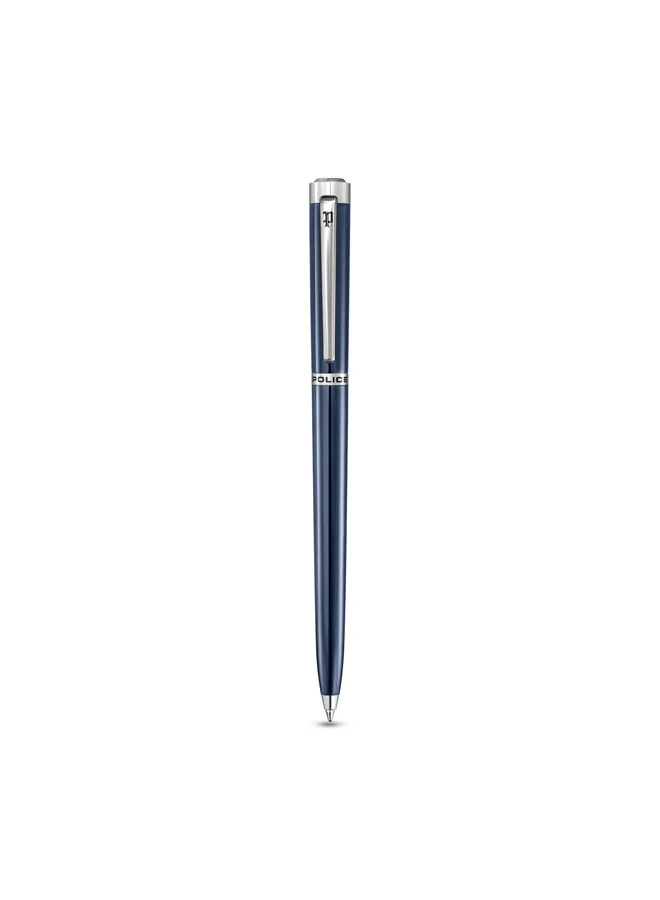 POLICE Tisa Stainless Steel Trims Twist Ballpoint Pen for Men, Blue Ink
